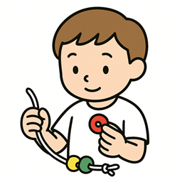 紐通しをしている男の子のイラスト